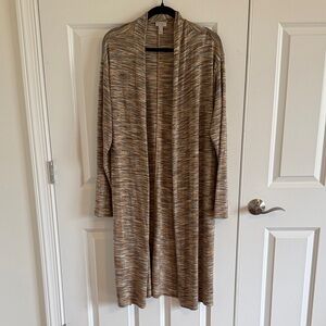 LOGO Lori Goldstein Long Striped Open Cardigan Size Large with pockets